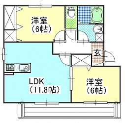 Y.A.F.国富2 2LDKの間取図画像