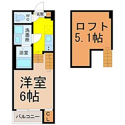 エール高畑 2階1SKの間取り