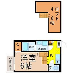 ハーモニーテラス長筬町2 1Kの間取図画像