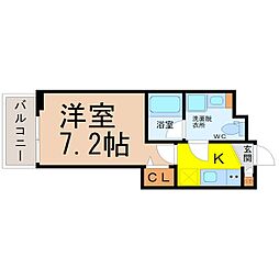 WESTIN上前津 1Kの間取図画像