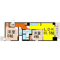プレサンスTHE久屋大通レジェンド 2LDKの間取図画像