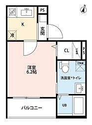 T.A一柳通1丁目 1Kの間取図画像