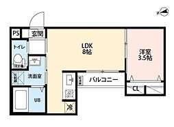 Maururu高畑 1LDKの間取図画像