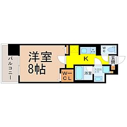 プレミアムコート大須 1Kの間取図画像