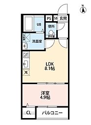 T.A明前町A棟 1LDKの間取図画像