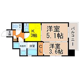 カレント茶屋が坂 2Kの間取図画像
