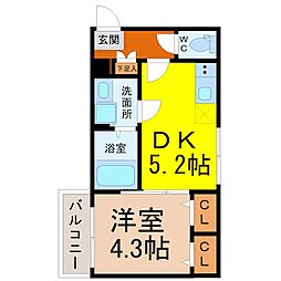 ハーモニーテラス幸心 1DKの間取図画像