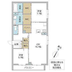 セルディーナ流星台 2LDKの間取図画像