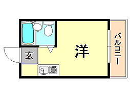 北長狭ダイヤモンドハイツ ワンルームの間取図画像