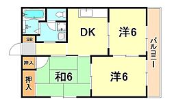 グリーンシャトレ1 3DKの間取図画像