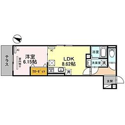D-ROOM旗塚通 1LDKの間取図画像