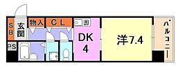 プレサンス新神戸 1DKの間取図画像