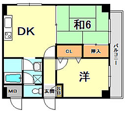 グレーテル森 2DKの間取図画像