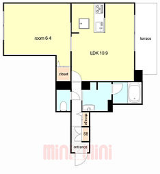 シャーメゾンプルミエ門戸厄神 1LDKの間取図画像