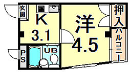 グリーンハイツ武庫川 1Kの間取図画像