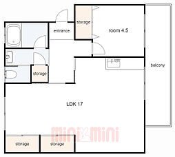 明舞第2団地5号棟 1LDKの間取図画像