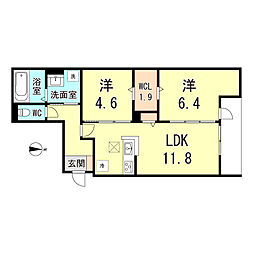 マンション RIKO塚口 2LDKの間取図画像