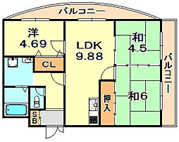 ベルレーブ本山 3LDKの間取図画像