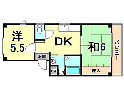 プチシェモア 2DKの間取図画像