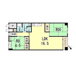 夢野ハイタウン3号棟 2LDKの間取図画像
