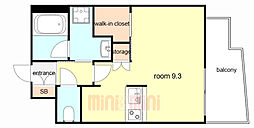 ウェルスクエア西宮 304 3階ワンルームの間取り