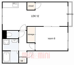 フレグランス本多聞A棟 1LDKの間取図画像