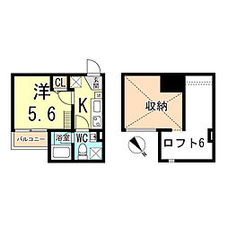 ベイシティヒルズ 203 2階1Kの間取り