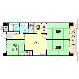 ビレッジハウス港島タワー 3DKの間取図画像