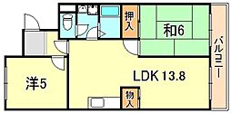 エクセラン今田 2LDKの間取図画像