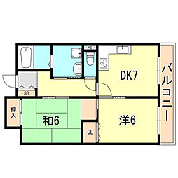 コスタレイ神戸二宮 2DKの間取図画像