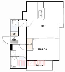 Keyビレッジ東鳴尾 1LDKの間取図画像