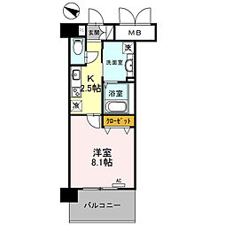 新神戸ヴィータ 1Kの間取図画像