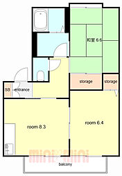 メゾン西山B棟 2DKの間取図画像