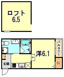 パロアルト3 ワンルームの間取図画像