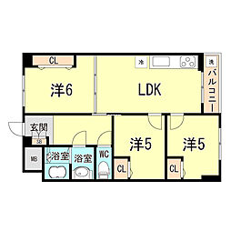 夢野ハイタウン1号館 3LDKの間取図画像