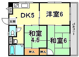 上祇園ハイツ 3DKの間取図画像