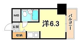 コスモプラザ三宮 ワンルームの間取図画像