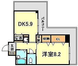 ブルームライフ兵庫 1DKの間取図画像