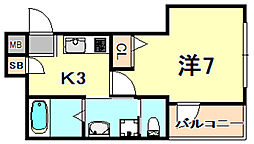 ワコーレヴィータ神田町 1Kの間取図画像