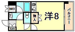 元町MGレヂデンス3 ワンルームの間取図画像