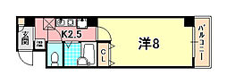 ヴィラ神戸2 1Kの間取図画像