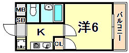 中央マンション 1Kの間取図画像