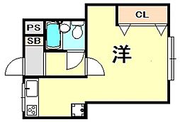北野マンション ワンルームの間取図画像