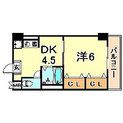ハーバーズコート 1DKの間取図画像