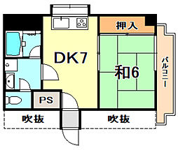 ベルメゾン旗塚 1DKの間取図画像