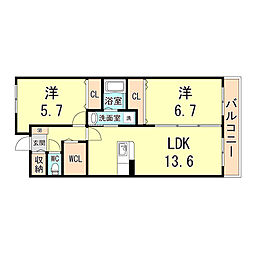 フォーラム城ケ岡参番館 2LDKの間取図画像