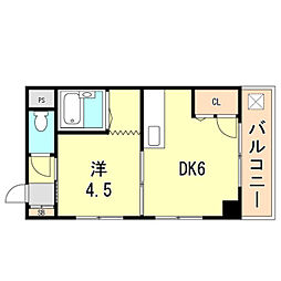 パレ・ド・ルミエール 1DKの間取図画像