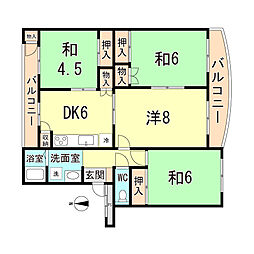 白川台ハイツ7号棟 4DKの間取図画像