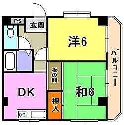 サンパレス北浦 2DKの間取図画像