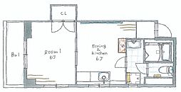 フジテラス春日野道 1DKの間取図画像